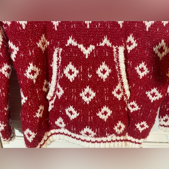 Pink Rose Red and White Sweater Hoodie, Size XS, Kangaroo Pocket, Slit Hem - Picture 3 of 9